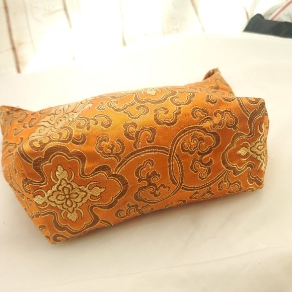 Womens Orange Brocade Inner Pockets Single Handle Lined Zipper Mini Handbag - Picture 5 of 13